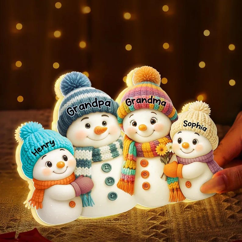 Snowman Grandma, Grandpa, Grandparents and Grandkids Personalized Light Box