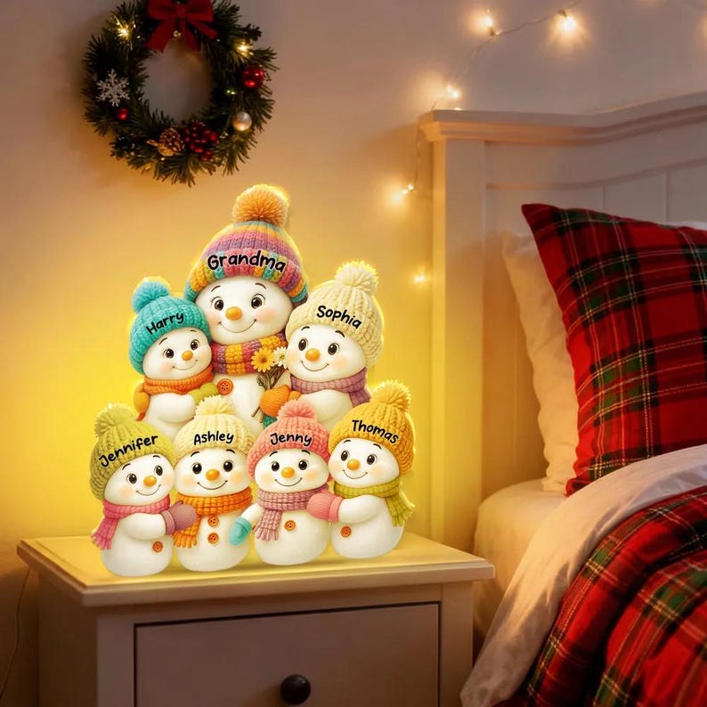 Snowman Grandma, Grandpa, Grandparents and Grandkids Personalized Light Box
