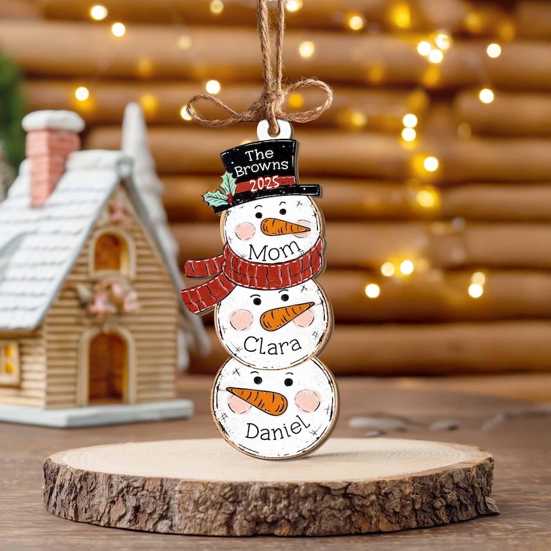 Custom Snowman Family Ornament, Custom Snowman Christmas Ornament