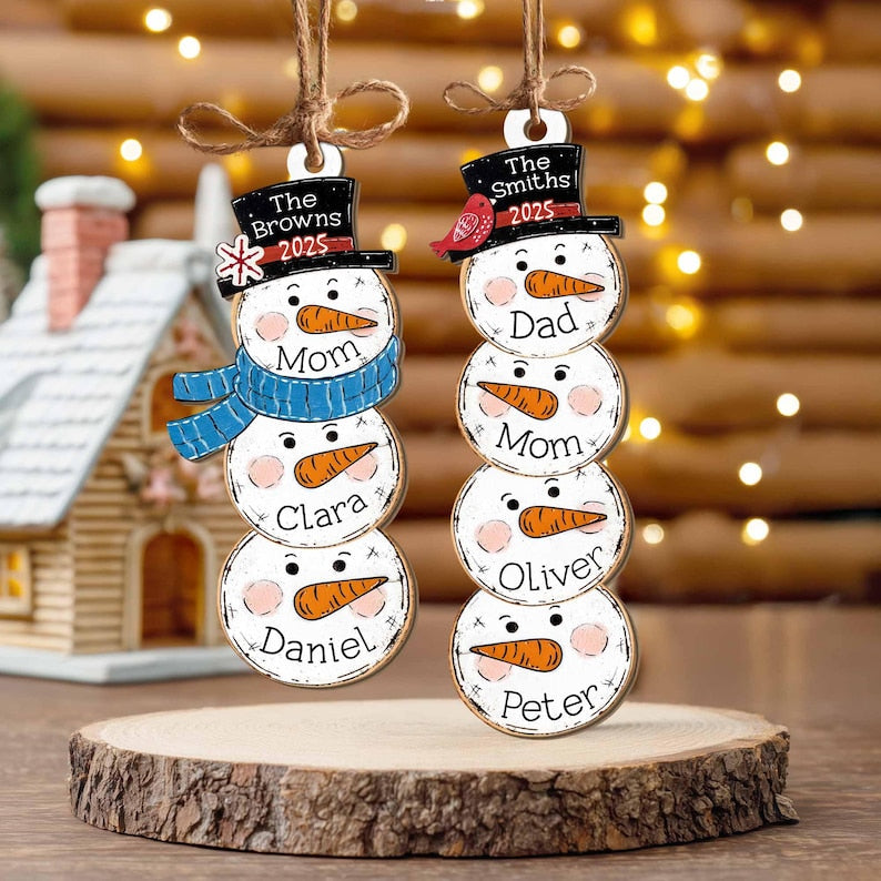 Custom Snowman Family Ornament, Custom Snowman Christmas Ornament