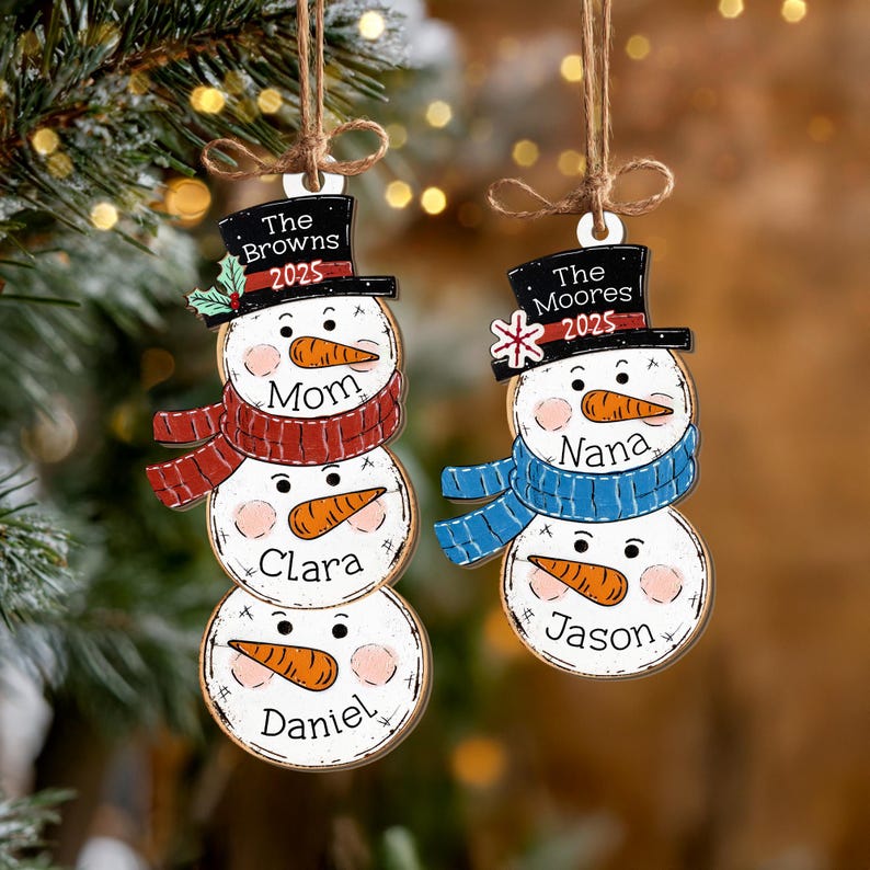 Custom Snowman Family Ornament, Custom Snowman Christmas Ornament