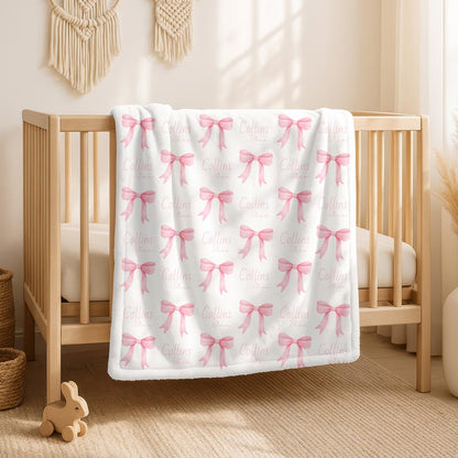 Personalized Pink Bow Blanket,Custom Baby Shower Gift