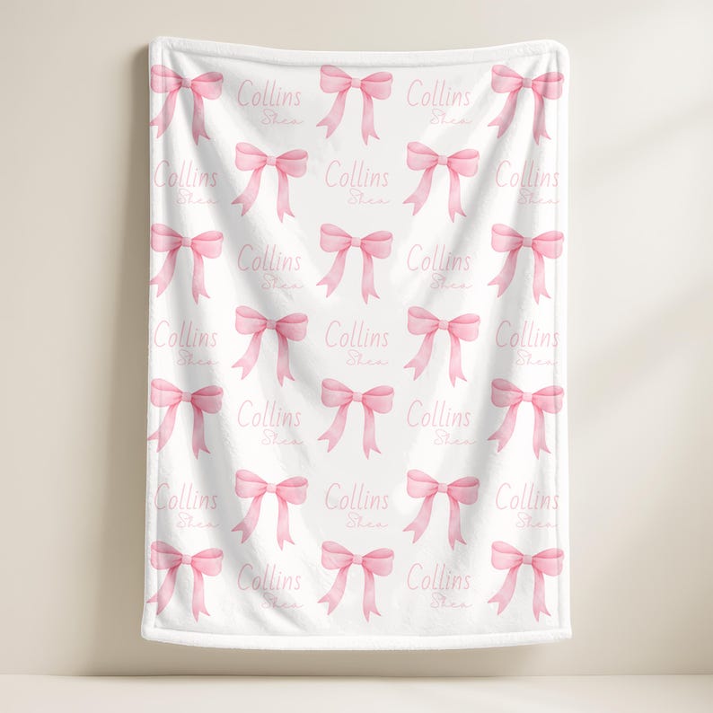Personalized Pink Bow Blanket,Custom Baby Shower Gift