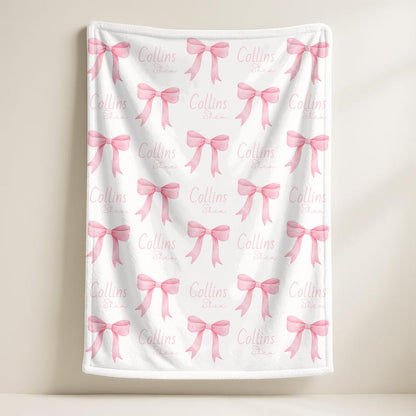 Personalized Pink Bow Blanket,Custom Baby Shower Gift
