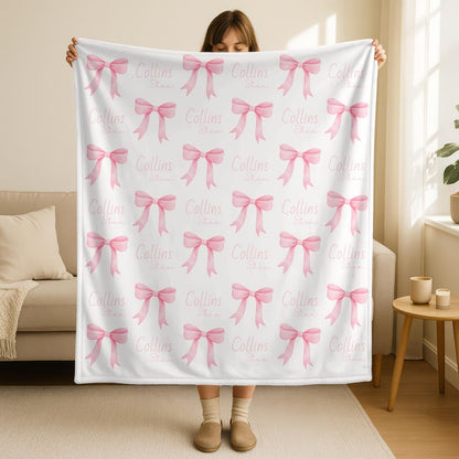 Personalized Pink Bow Blanket,Custom Baby Shower Gift