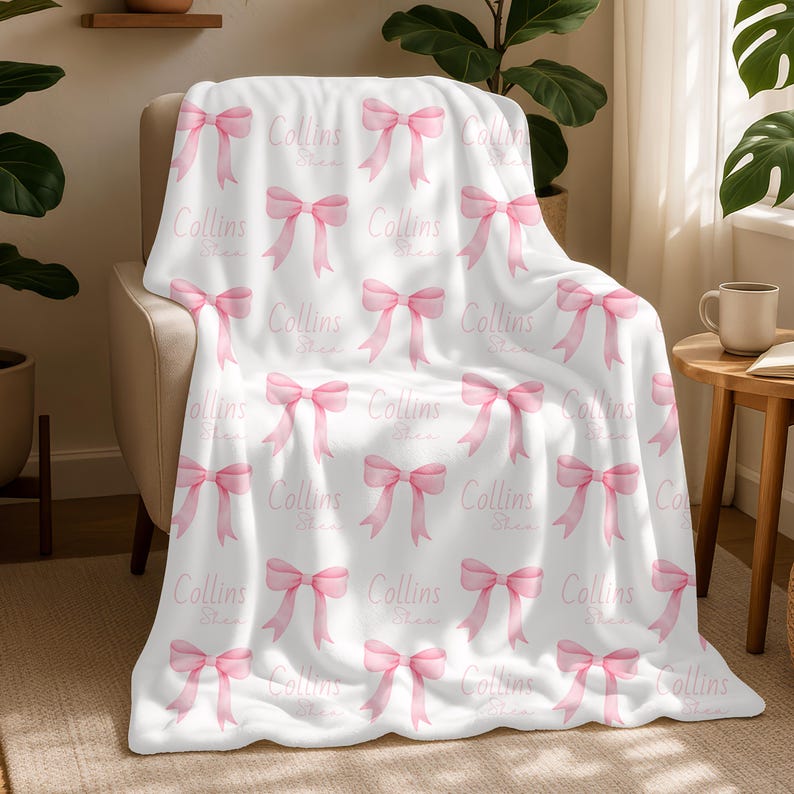 Personalized Pink Bow Blanket,Custom Baby Shower Gift