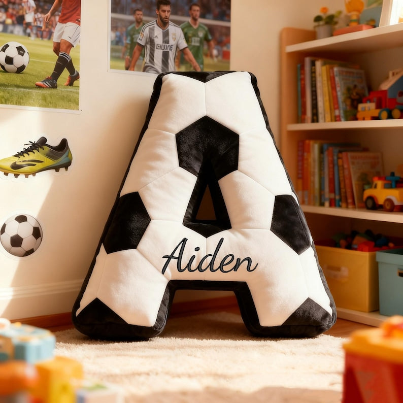 Personalized Soccer Ball Letter Pillow Custom Initial Pillow with name
