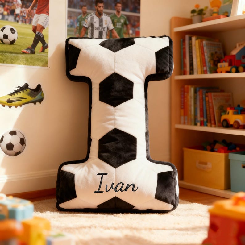 Personalized Soccer Ball Letter Pillow Custom Initial Pillow with name