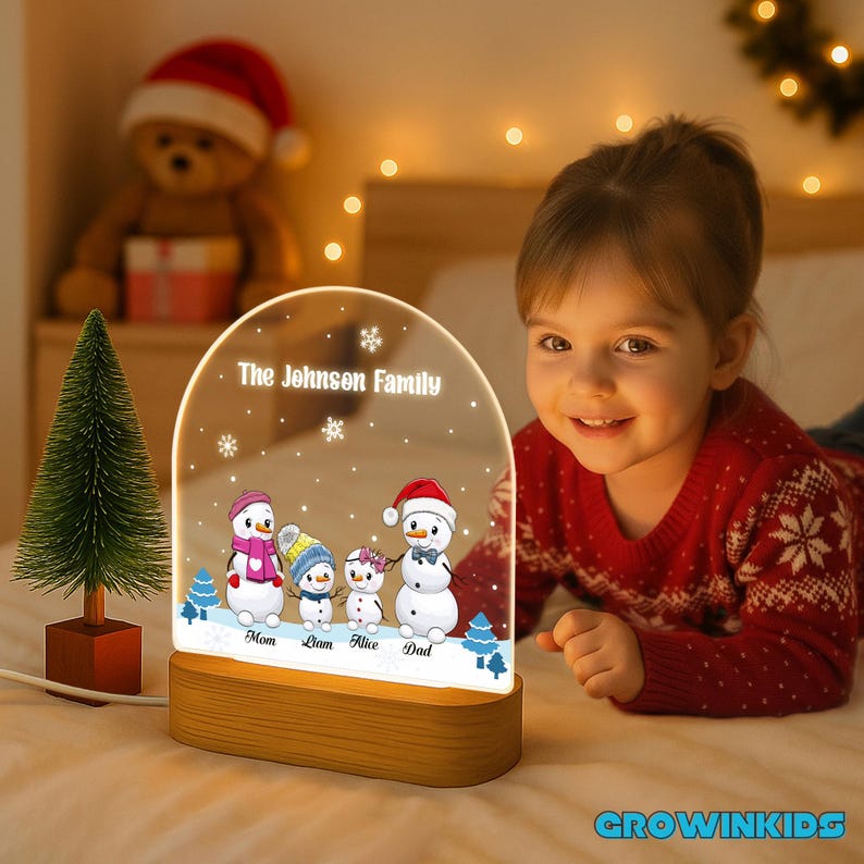 Personalized Snowman Family Night Light