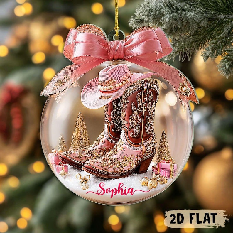 Custom Name Cow Girl Boots Acrylic Ornament