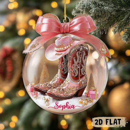 Custom Name Cow Girl Boots Acrylic Ornament