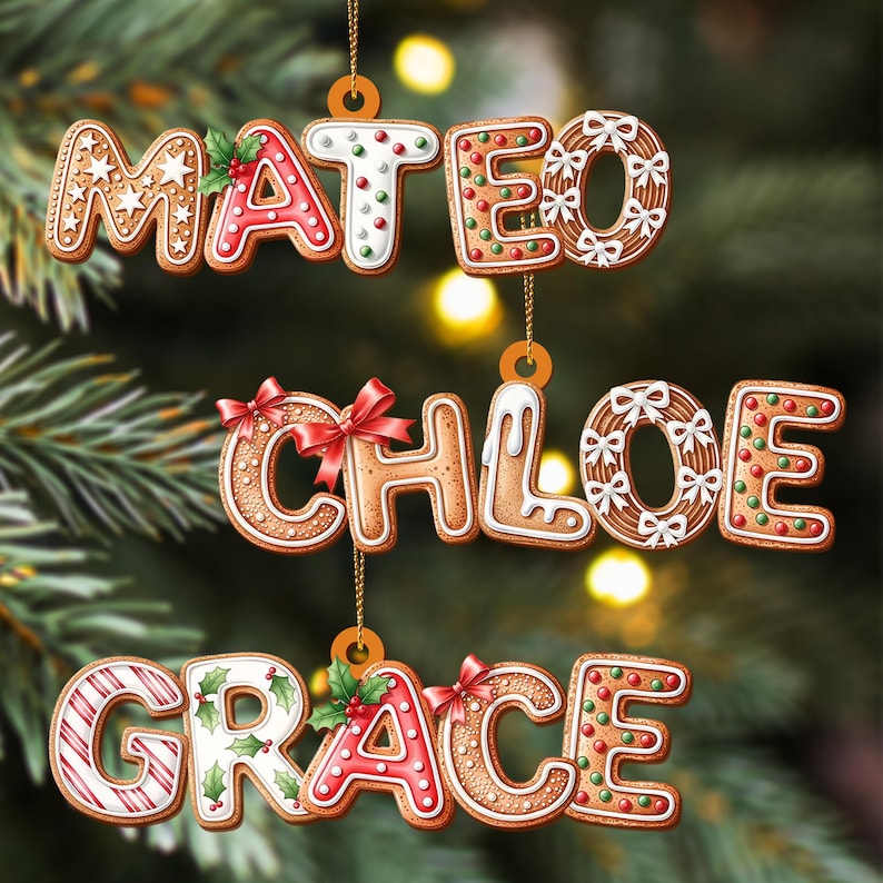 Custom Gingerbread Alphabet Ornaments, Personalised Christmas Decorations