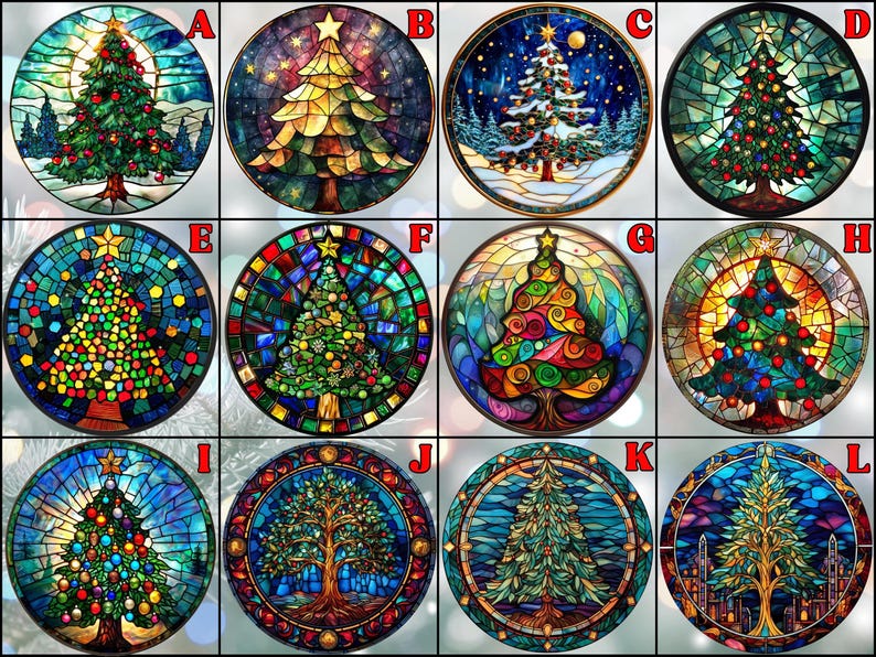 Personalized Christmas Tree Stained Glass Ornament, Custom Name Holiday Tree Decoration