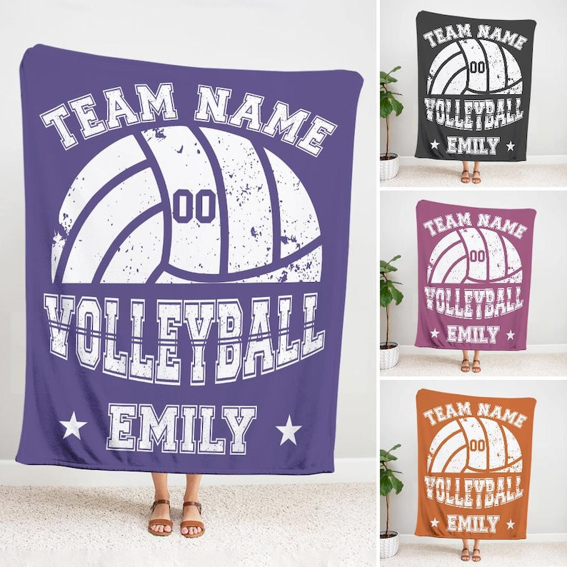 Custom Volleyball Player Blanket, Personalized Team Name & Number Fleece Throw,