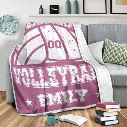 Custom Volleyball Player Blanket, Personalized Team Name & Number Fleece Throw,