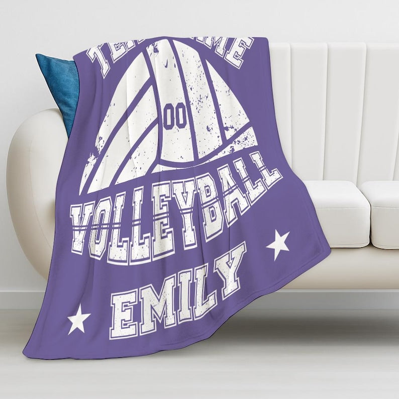 Custom Volleyball Player Blanket, Personalized Team Name & Number Fleece Throw,