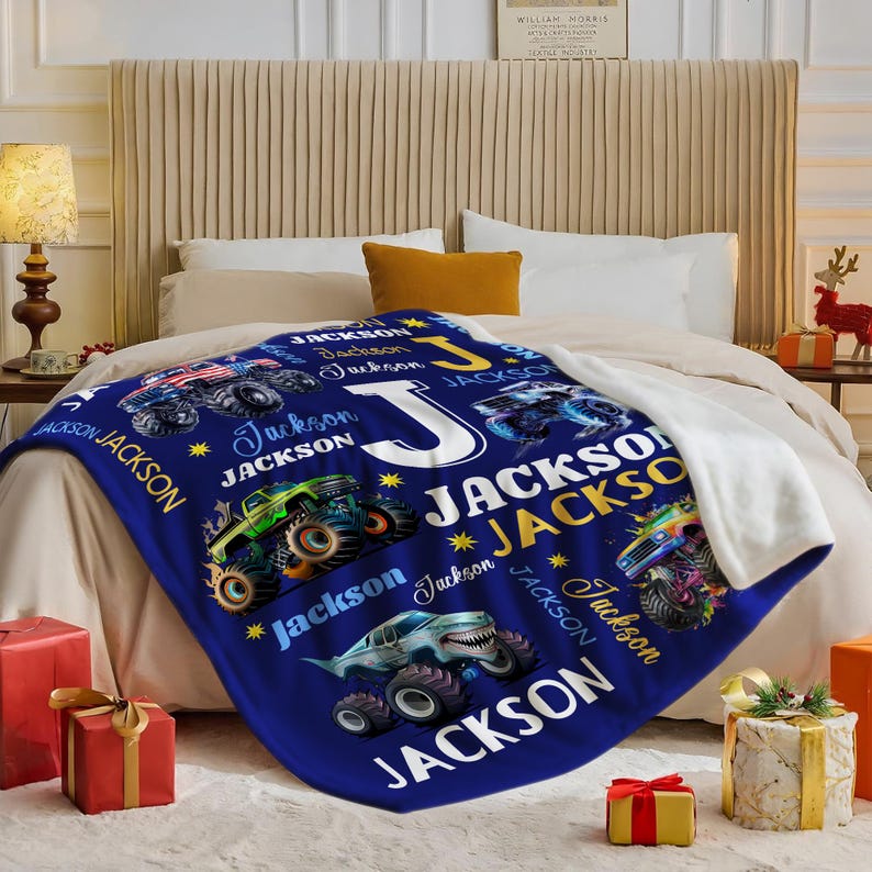 Personalized Monster Truck Name Blanket for Kids