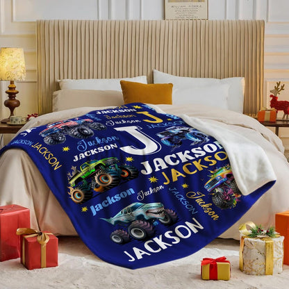 Personalized Monster Truck Name Blanket for Kids