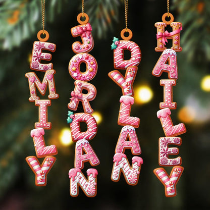 Pink Christmas Gingerbread Alphabet Ornament, Christmas Tag for Stockings