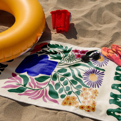 Floral Personalized Beach Towel, Custom Name Towel for Women