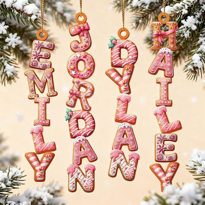 Pink Christmas Gingerbread Alphabet Ornament, Christmas Tag for Stockings