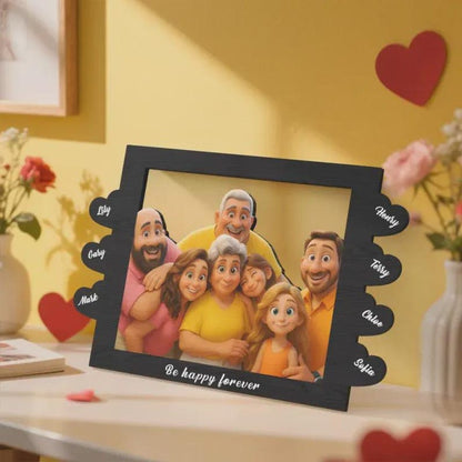 Engraved Cartoon Photo Frame: Personalized Pixar-Style Family Gift