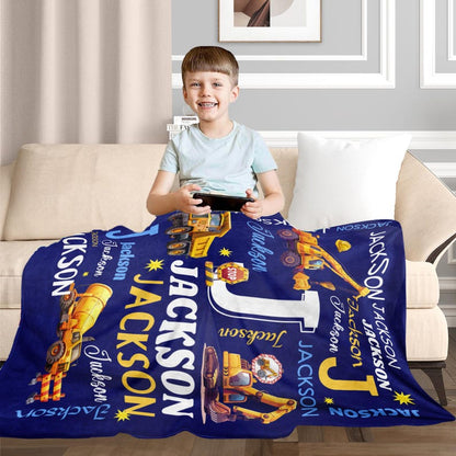 Personalized Excavator Name Blanket for Kids – Custom Construction Truck Blanket