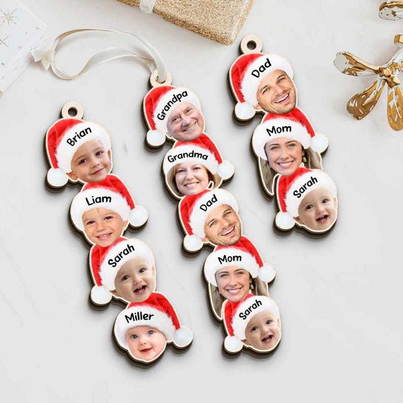 Custom Photo Funny Face Family Ornament, Acrylic Christmas Ornament