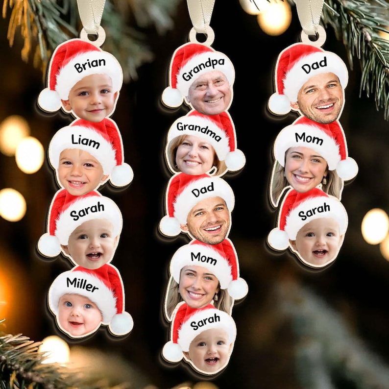 Custom Photo Funny Face Family Ornament, Acrylic Christmas Ornament