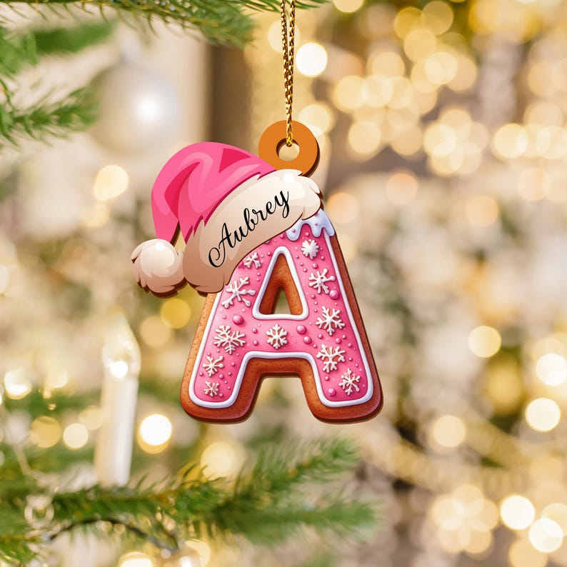 Personalized Gingerbread Letter Ornament, Custom Name Christmas Tree Decor