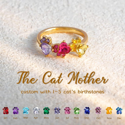 Personalized Cat Paw Birthstone Ring: Sterling Silver Pet Memorial