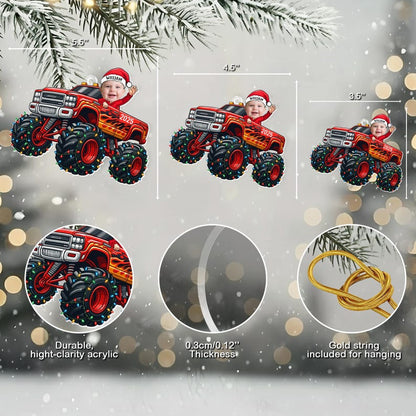 Personalized Baby Monster Truck Photo Flat Acrylic Ornament