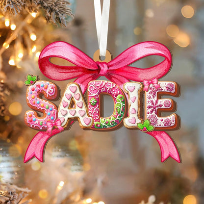 Coquette Pink Christmas Gingerbread Alphabet Ornament