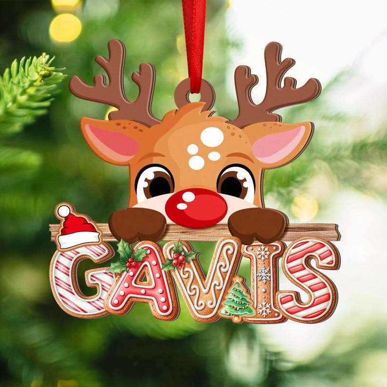 Gingerbread Letter Ornament, Peeking Reindeer Alphabet Ornament
