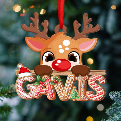 Gingerbread Letter Ornament, Peeking Reindeer Alphabet Ornament