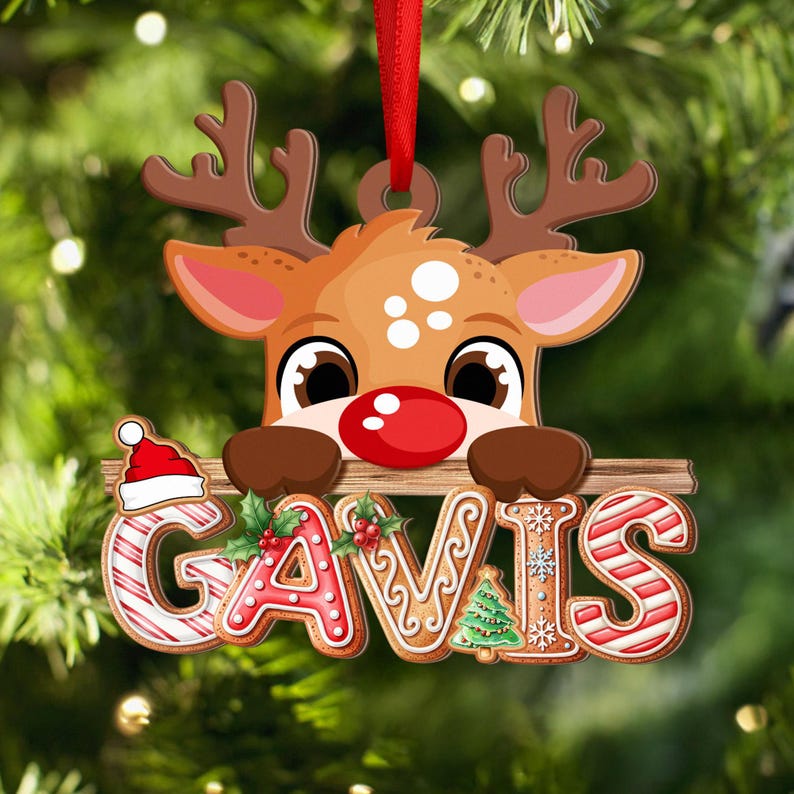 Gingerbread Letter Ornament, Peeking Reindeer Alphabet Ornament