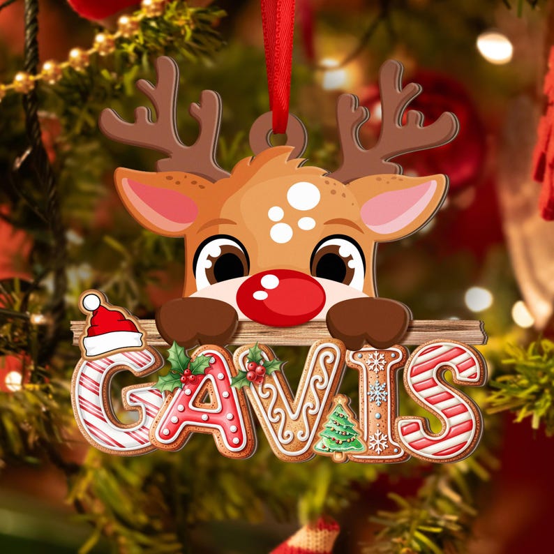 Gingerbread Letter Ornament, Peeking Reindeer Alphabet Ornament