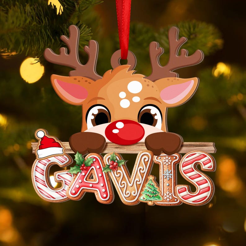 Gingerbread Letter Ornament, Peeking Reindeer Alphabet Ornament