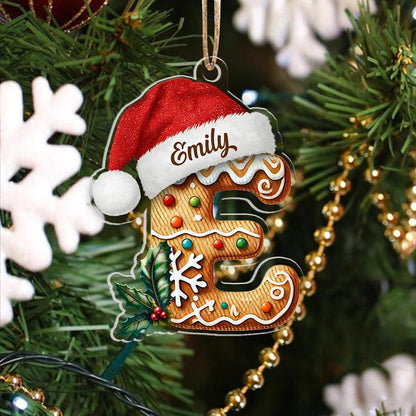 Personalized Initial Christmas Ornament, Custom Gingerbread Letter Ornament