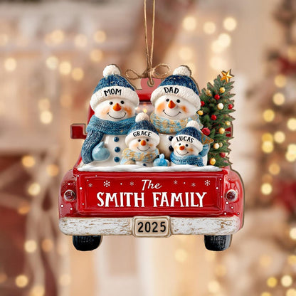 Personalized Snowman Family Ornament, Custom Family Of 3 4 5 6 Christmas Ornament