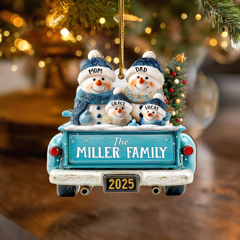 Personalized Snowman Family Ornament, Custom Family Of 3 4 5 6 Christmas Ornament