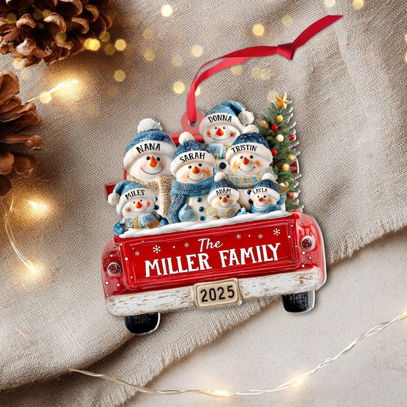 Personalized Snowman Family Ornament, Custom Family Of 3 4 5 6 Christmas Ornament