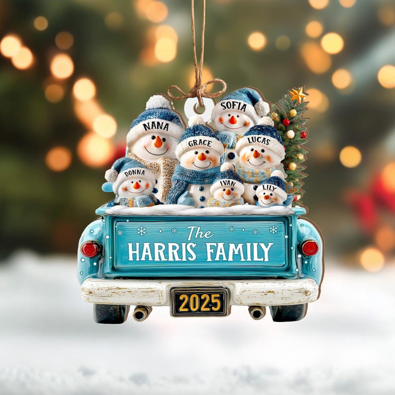 Personalized Snowman Family Ornament, Custom Family Of 3 4 5 6 Christmas Ornament