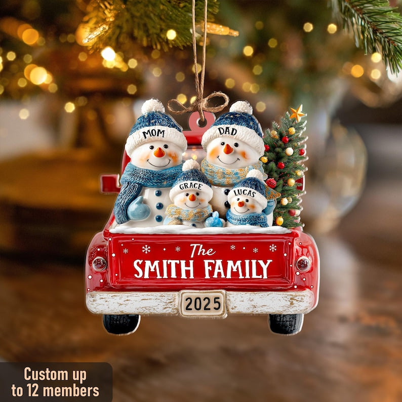 Personalized Snowman Family Ornament, Custom Family Of 3 4 5 6 Christmas Ornament