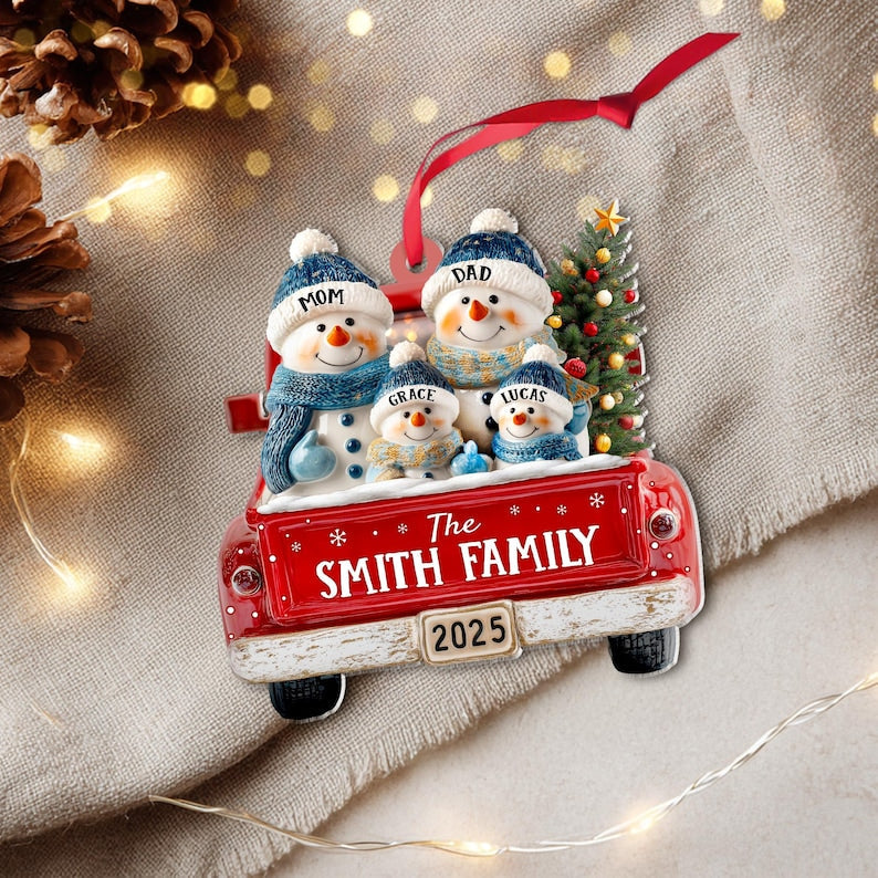 Personalized Snowman Family Ornament, Custom Family Of 3 4 5 6 Christmas Ornament