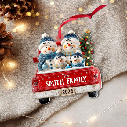 Personalized Snowman Family Ornament, Custom Family Of 3 4 5 6 Christmas Ornament