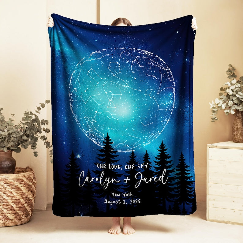 Personalized Star Map Blanket, Anniversary Night Sky Map