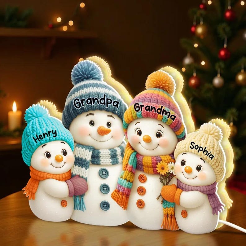 Snowman Grandma, Grandpa, Grandparents and Grandkids Personalized Light Box