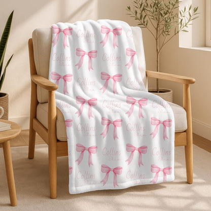 Personalized Pink Bow Blanket,Custom Baby Shower Gift