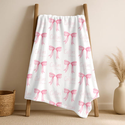 Personalized Pink Bow Blanket,Custom Baby Shower Gift